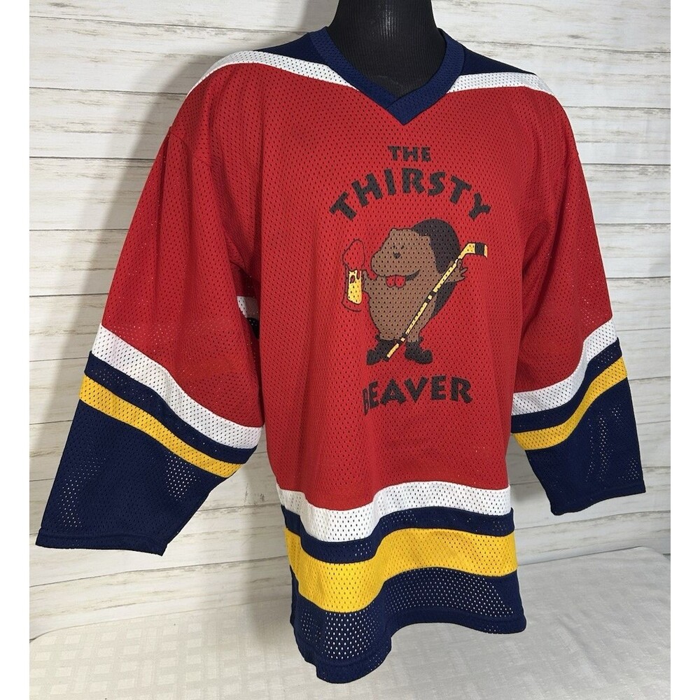 RARE! Vtg. ProJoy Pro Joy The Thirsty Beaver Mesh Hockey Jersey Size XL starter